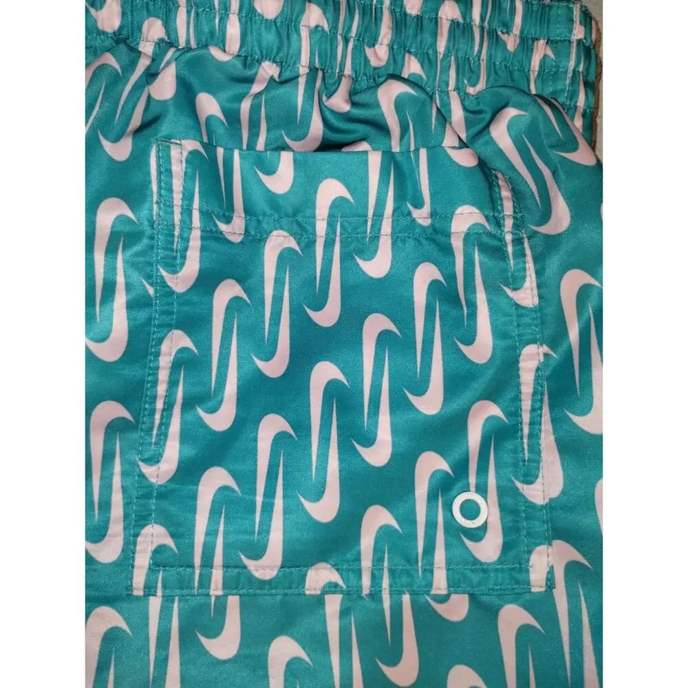 Nike All Over Swoosh Volley Board Shorts Swim Trunks Mens L Teal Pink Athletic